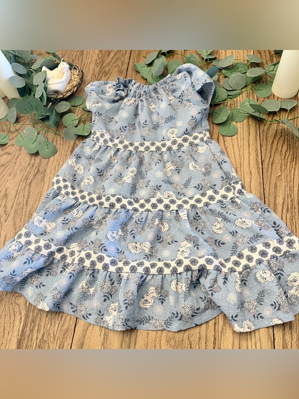 Blue Elsa Tiered Frozen Dress Girls Sz 4T Snowflake EE